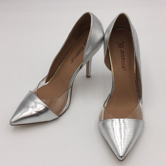 Justfab Teyla Ladies Silver High Heels Pumps Size 6.5 - Picture 1 of 12
